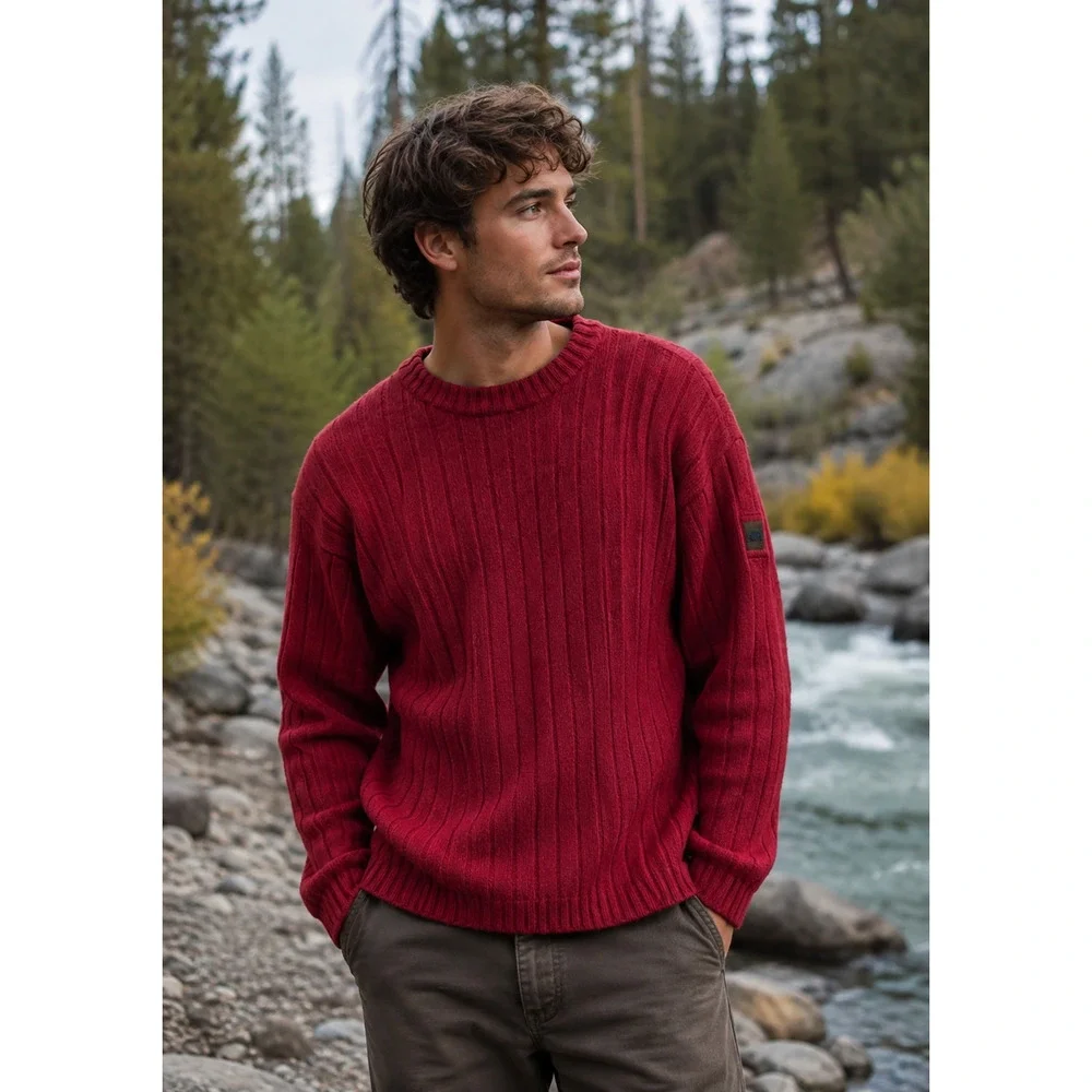 The North Face Red Men's TNF Outdoor 100% Wool Ribbed Crew Neck Sweater Sz 2XL**